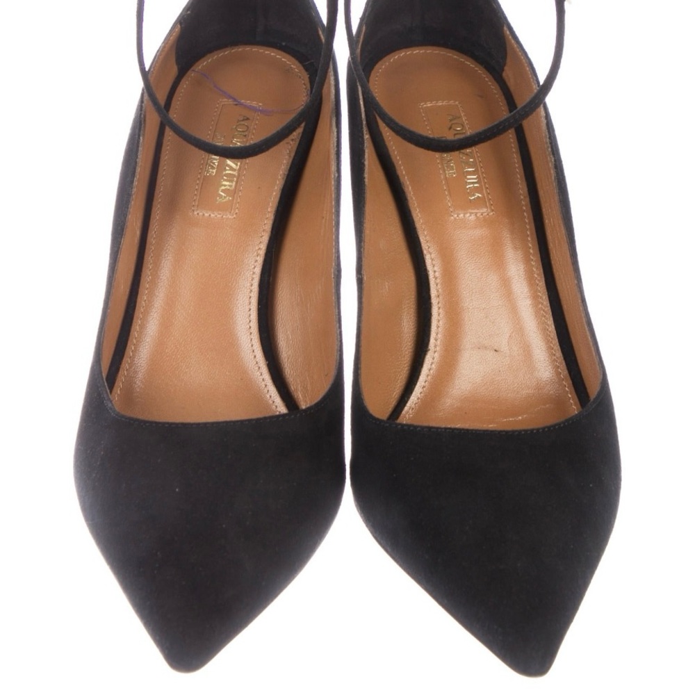 Aquazzura Black Heels Sophisticated Style Suede Pumps - Picture 3 of 4